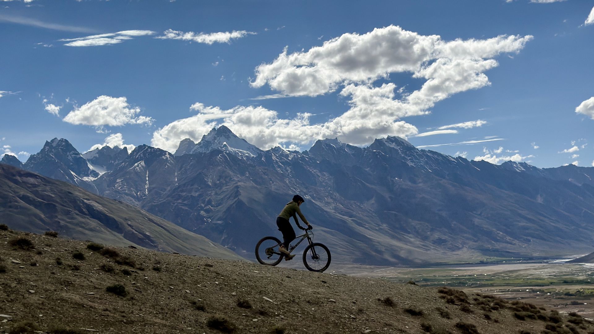Ridgeline mountain biking under big Zanskar skies